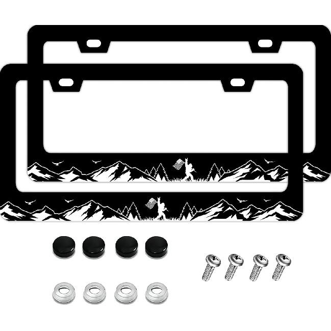 FIORDY 2Pcs Bigfoot License Plate Frame Personalized License Plate Frames Auto Accessory Bracket Stainless Steel License Plate Holder With Screws For