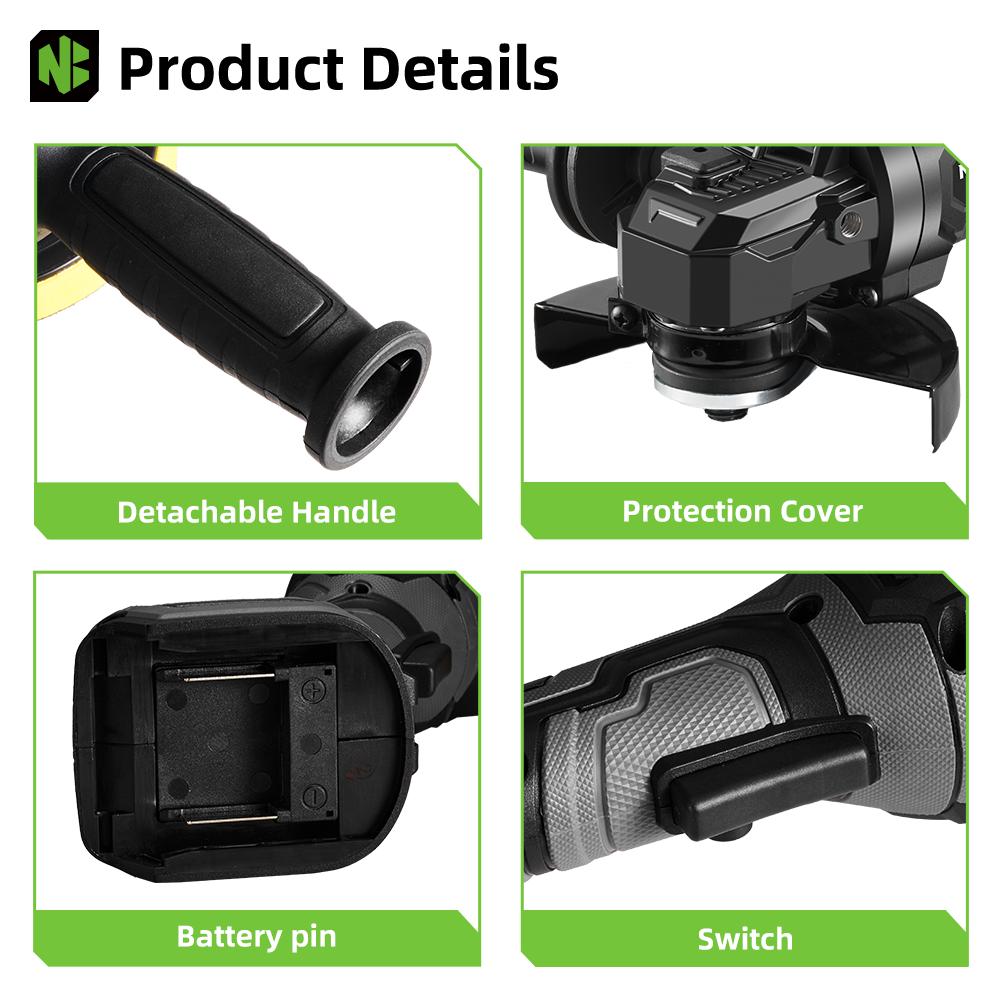 125mm Brushless Cordless Electric Angle Grinder 3 Gears High Power Grinding Polisher Cutter Tool For Makita 18V Battery