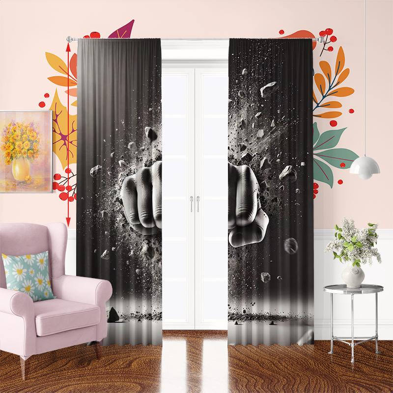 2Pcs- Large Fist - Printed curtain -100% polyester material, suitable for bedroom curtains and living room decoration;