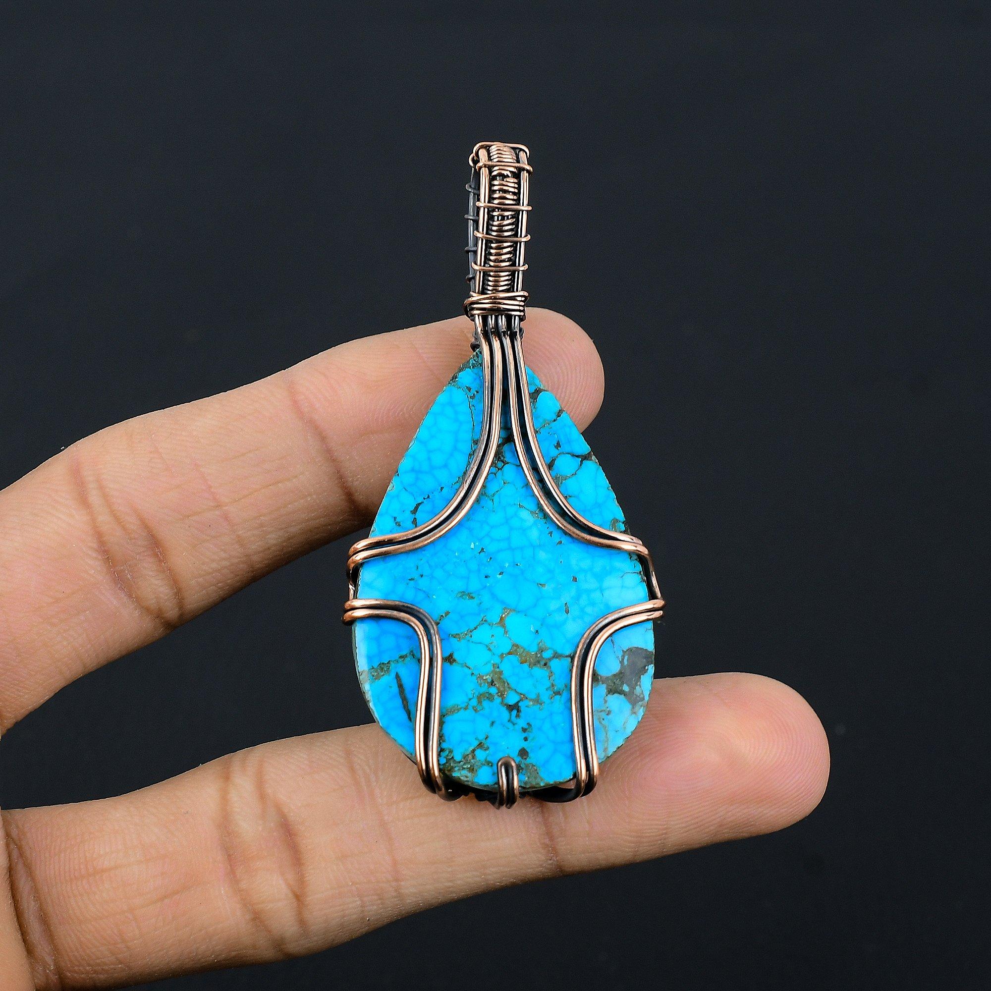 

Подвеска из тибетской бирюзы, ювелирное изделие из драгоценного камня, обернутое медной проволокой 999 пробы, подвеска ручной работы, на День благодарения 2.55 Inches