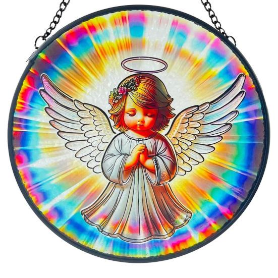 

Stained Glass Window Hanging Decoration Round Suncatcher Panel Home Office Living Room Garden Yard Patio Window Hanging Ornament K
