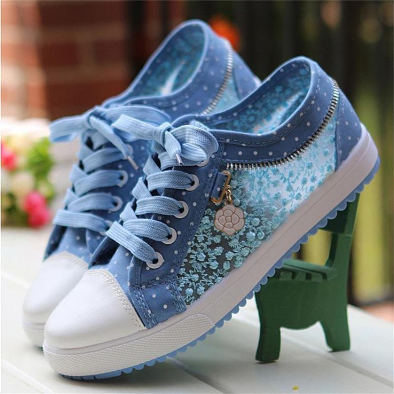 Women Shoes Fashion Summer Casual Shoes Cutouts Lace Canvas Hollow Breathable Platform Flat Shoes Woman Sneakers