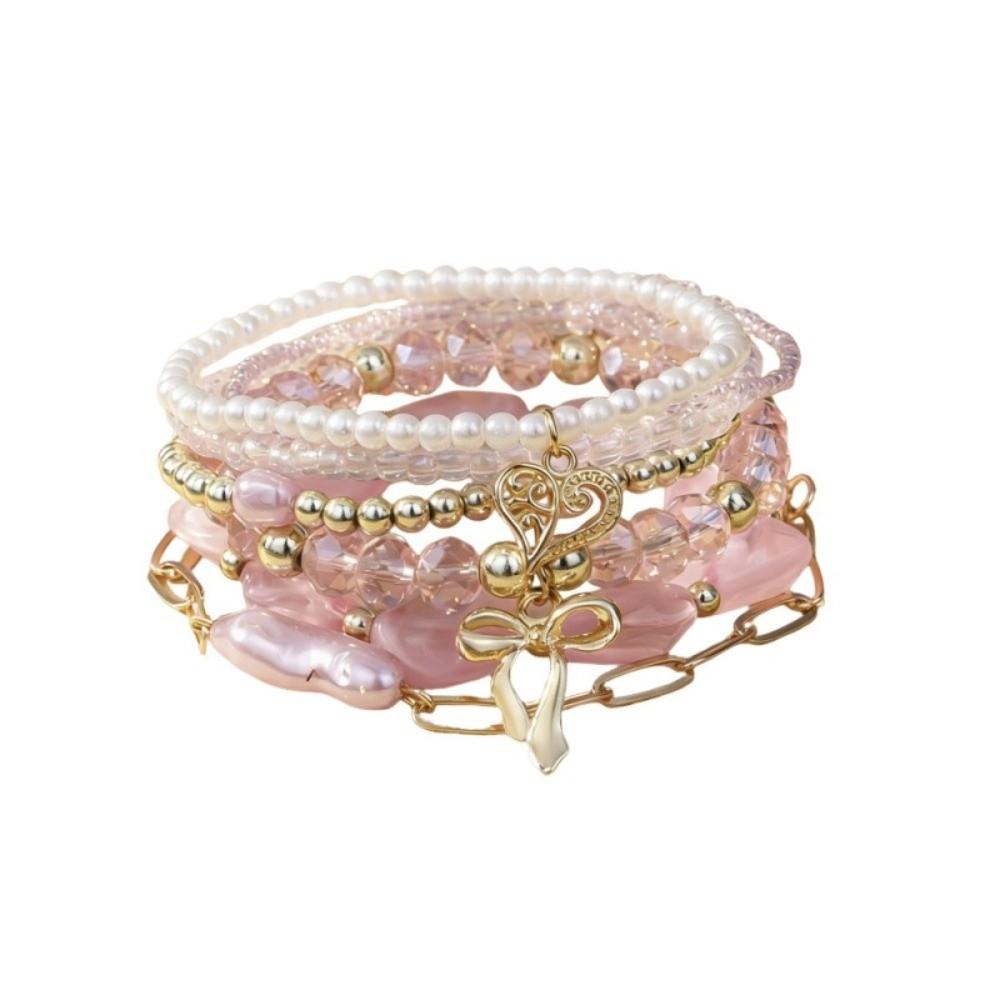 Multi-layer Design Boho Bracelet Imitation Pearl Beaded Chain Bangle Strand Bracelet  Women Jewelry