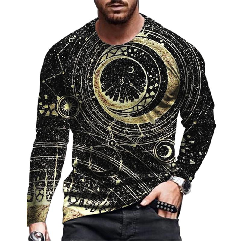 

Moon Star 3d Printed Summer Men s Crew Neck T-Shirt Casual Long Sleeve Oversized T-Shirt Fashion Pullover Street Trend Clothing