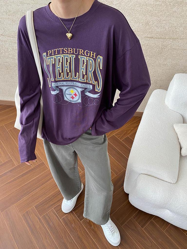 Sinan Blogger Retro Letter Print Slim Langarm T-Shirt (SN6446)