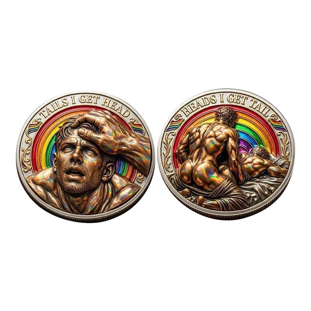 Pride Decision Coin, Heads I Get Tail/Tails I Get Head Commemorative Coin, Male Intimacy Couple Decision , Double-Sided  , Adult Humor Challenge