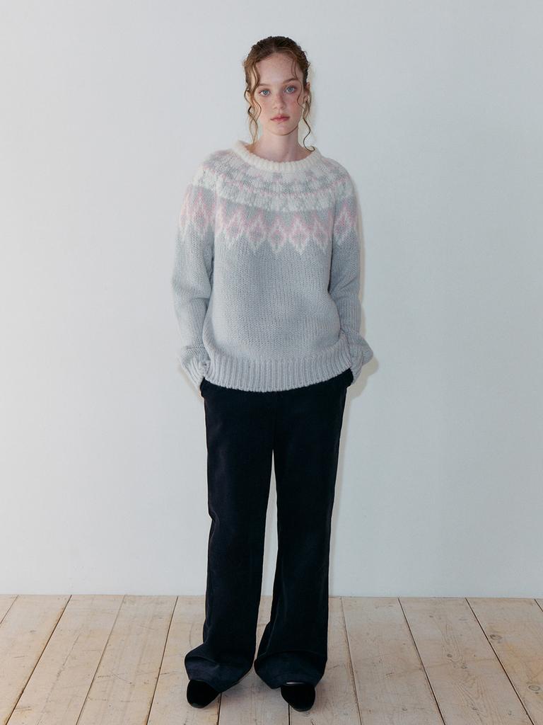 Etmont Nordic Round Knit Pullover, Light Gray
