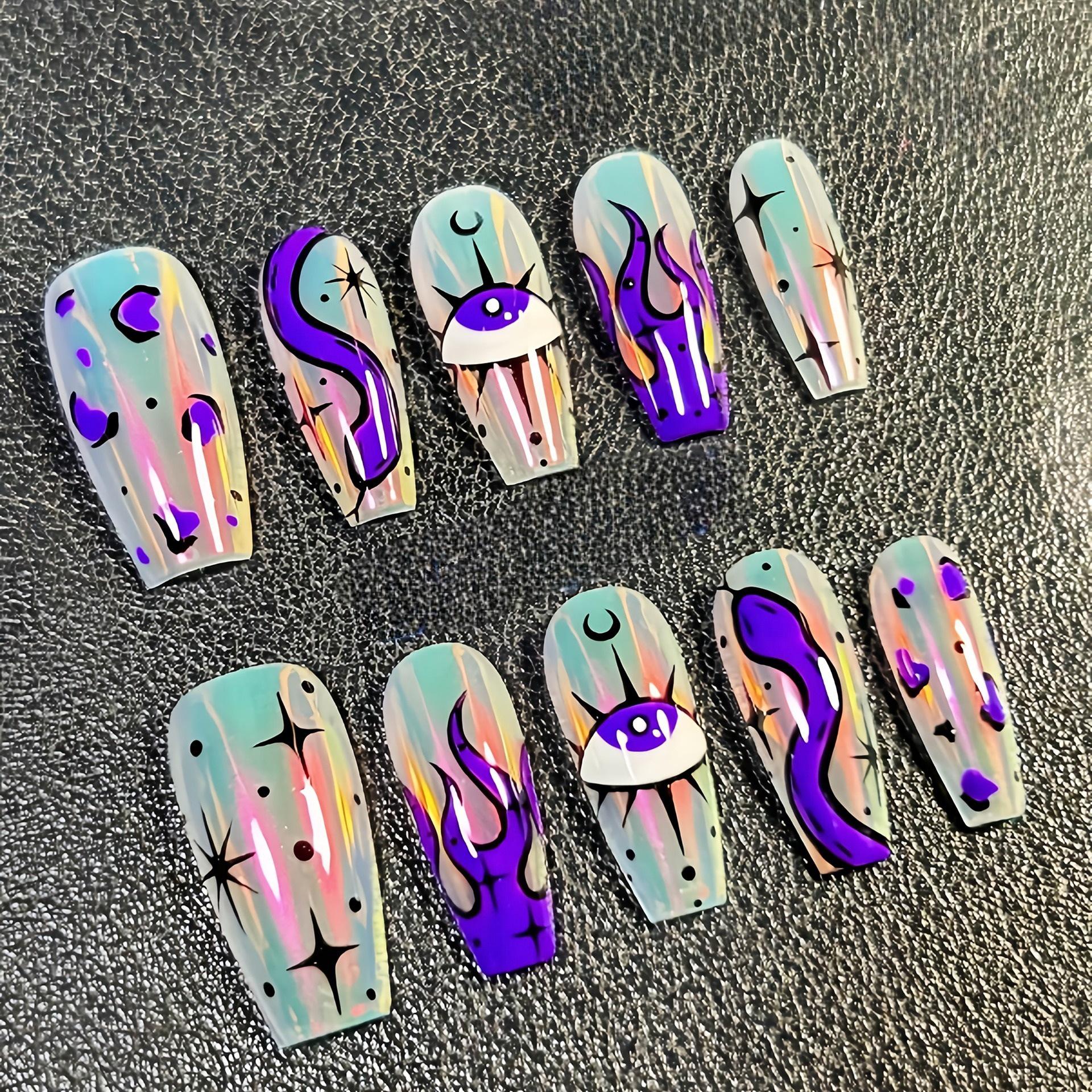 Mystic Eye Snake Pattern Medium-Length Ballet False Nails - 24 Piece Set