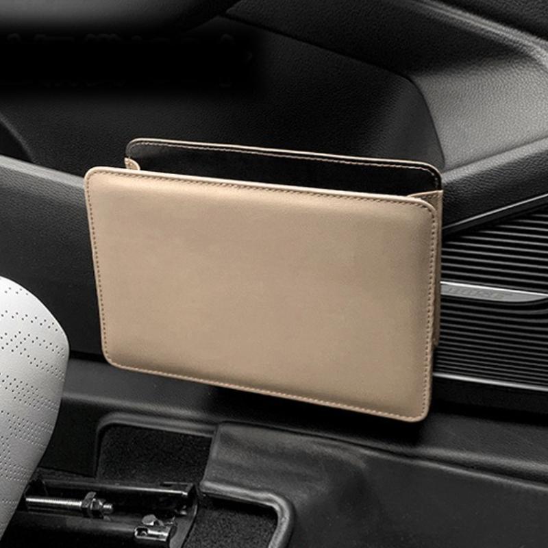 

Leather Foldable Car Door Storage Box Trash Bin Multi Pocket Seatback Hanging Car Interior Storage Organizer Auto Accessory бежевий