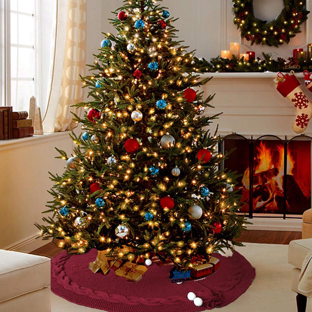 2026 Wine Red Pure Knitted Wool Christmas Tree Skirt Wine Red кларет