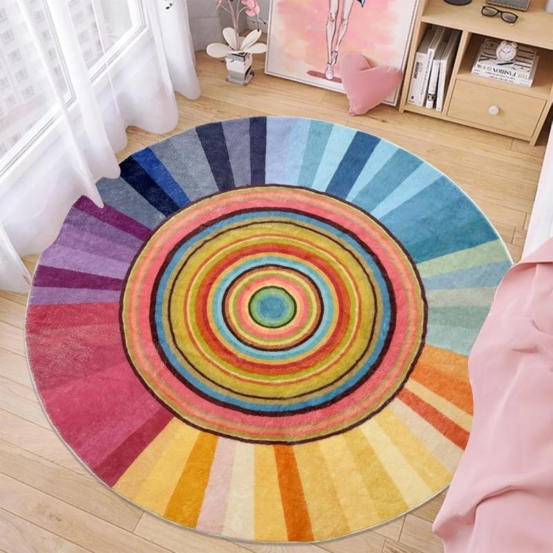 Rainbow Round Carpet Living Room Bedroom Carpets Lollipop Bedside Foot Mat Fluffy Soft Rug Home Decoration Rugs Alfombras