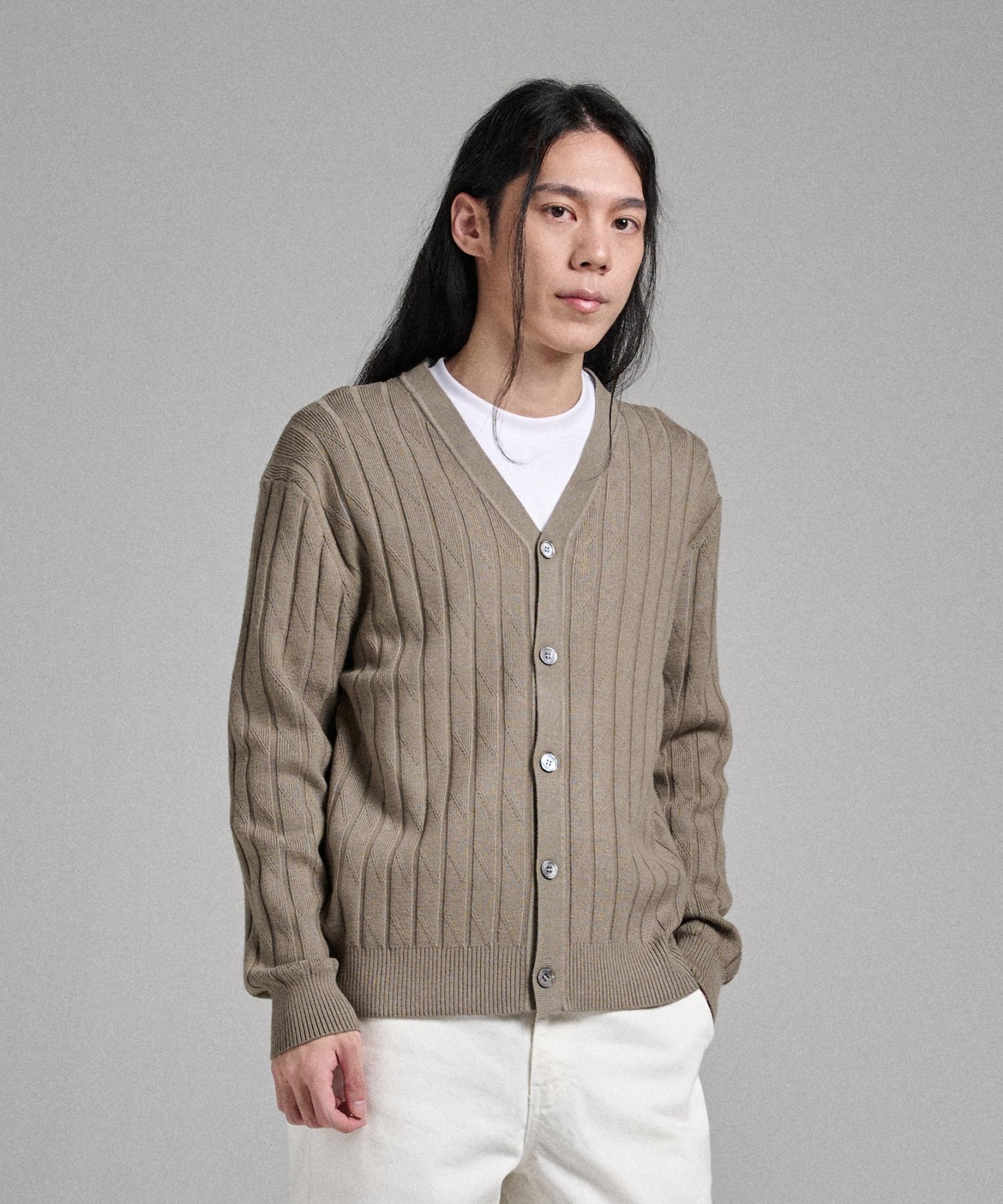 Analog Mood Like Semi Hacci Cardigan Knit (Khaki) Free