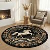 Horse Round Rug with Floral Mandala Boho Animal Carpet for Living Room Bedroom Kids Room Unique Art Floor Home Decor