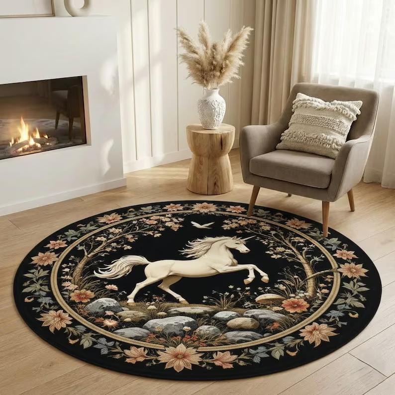 

Circular Carpet Horse Rug Wild Style Home Decor Decoration Carpet Living Room Sofa Mat Bedroom Carpet Carpet Gaming Room Carpet 100cm x 100cm
