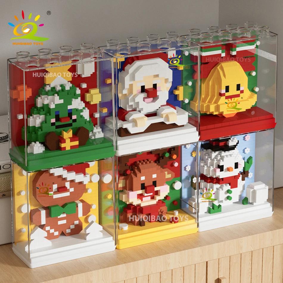 HUIQIBAO Dětský Mini Vánoční Stromeček Model Santa Clause Micro Kostky Stavebnice Město DIY ZOO Vitríny se Zvířaty Hračky Dárek