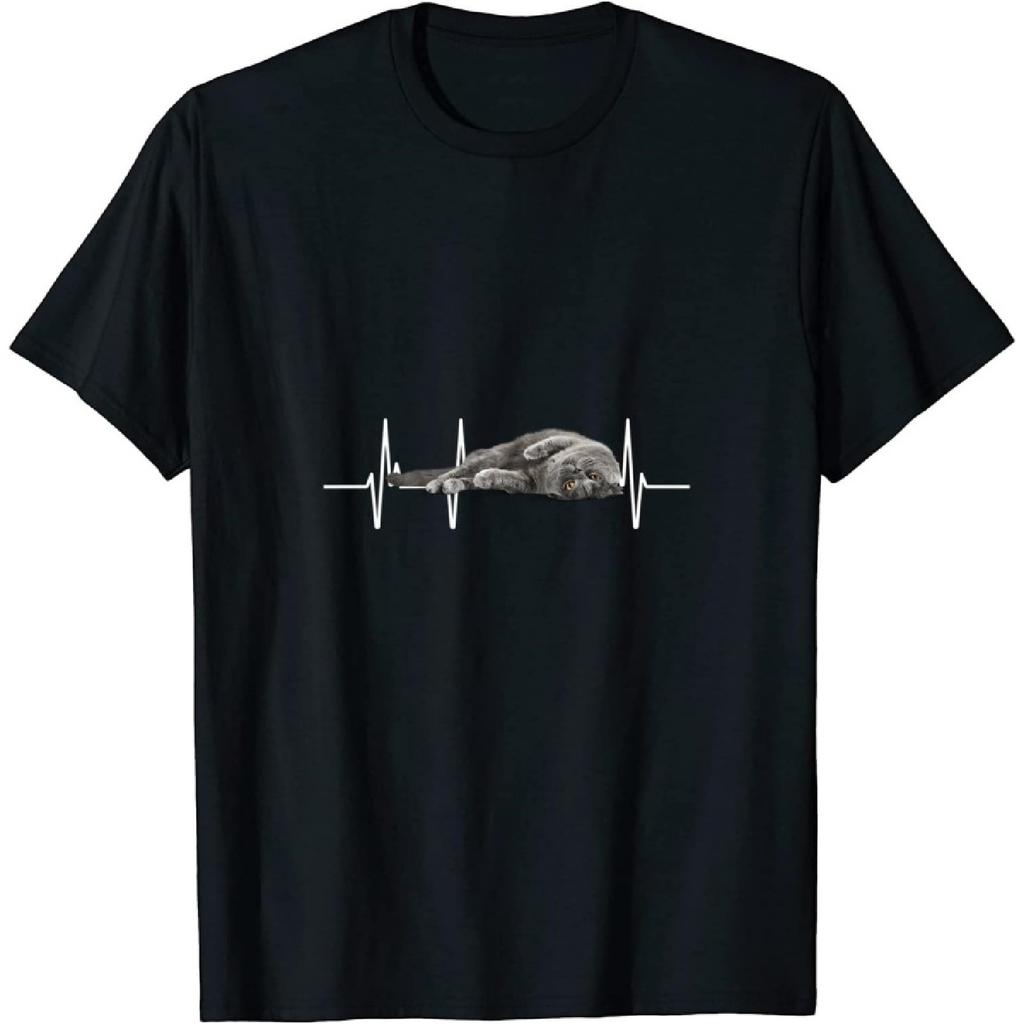 British Shorthair Cat Lady Girl Cat Heartbeat T-Shirt Sweatshirt Hoodie Tank Top V-Neck for Men Women Kids