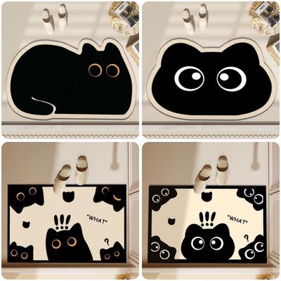 Diatomite Texture Floor Mat Cartoon Pet Pattern Decor Non Slip Entryway Rug Bathroom Absorbent Mat Quick Dry Door Mat Washable Waterproof Mat