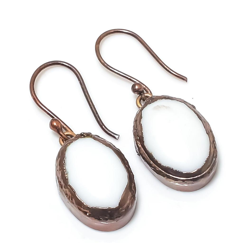 White Coral Copper Electroformed Earrings, Handmade Gemstone Earrings Jewelry, Gifts For Wife Brand New Earrings