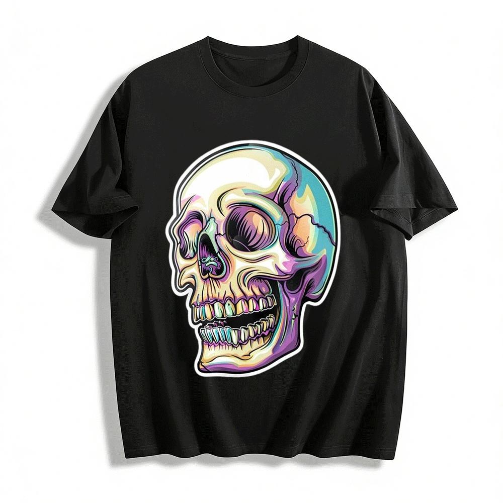 

Vibrant Skull Print Trendy Casual Top Pure cotton T-shirt XXS