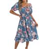 Women's Fashionable Floral Print Off Shoulder Short Sleeved Ruffle Edge Holiday Beach Loose Dress