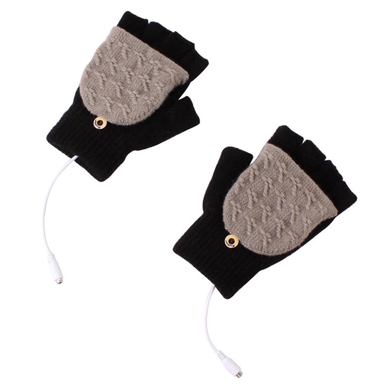 

Women USB Heated Gloves Mitten Winter Warm Laptop Gloves Full And Halfs Hands Heated Fingerless Heating Knitting Guantes Mujer чёрный