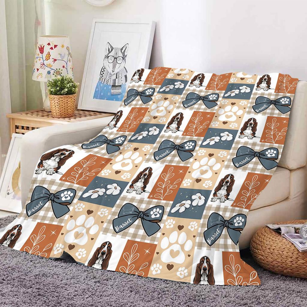 Cute Dog Printed Flannel Throw Blanket Soft Cozy Pet Pattern Fleece Blanket for Sofa Bed Couch Home Decor Customized Blankets