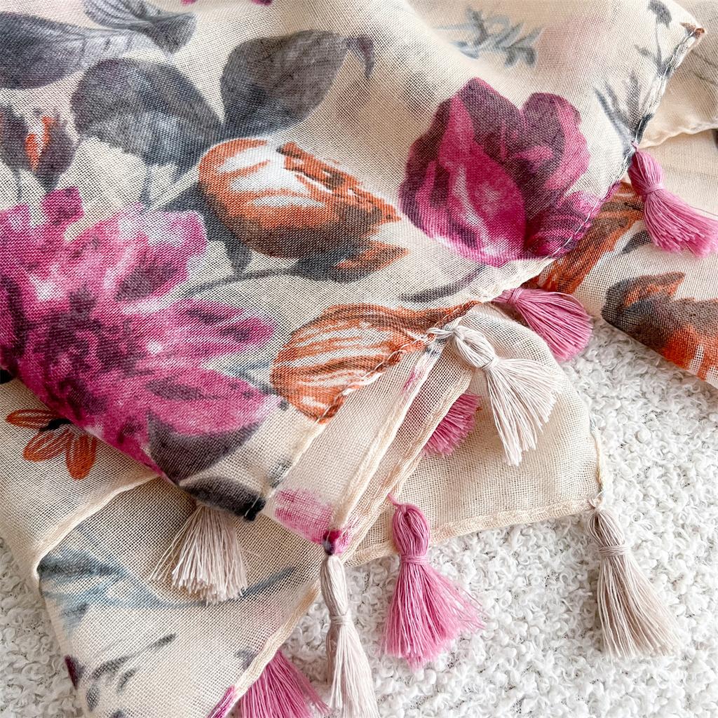 88*180cm Luxury Soft Women Viscose Scarf Female Floral Cotton Linen Feeling Shawl Tassel Muslim Hijab Pashmina Wraps