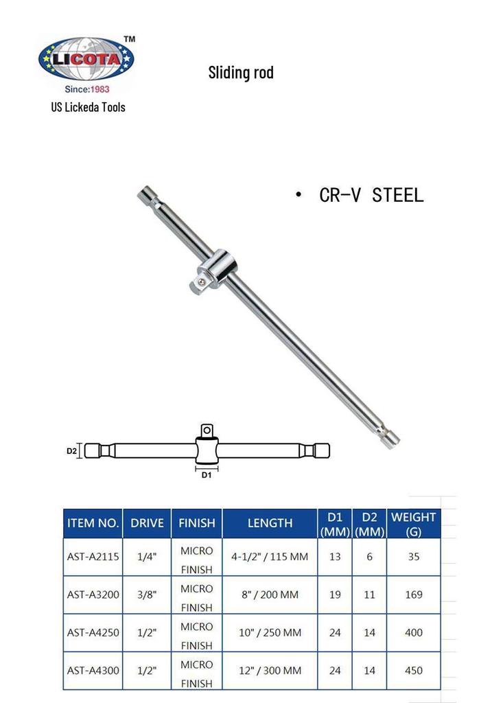 American LICOTA Socket Sliding Bar Set: Large 1/2, Medium 3/8, Small 1/4 Fly Rail Extension