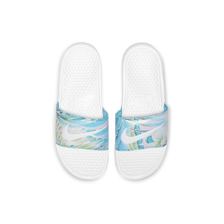 Nike Benassi Jdi Floral Flowers White Blue Slippers 'White Blue' Women's (Unisex) Slide Slippers 618919 115