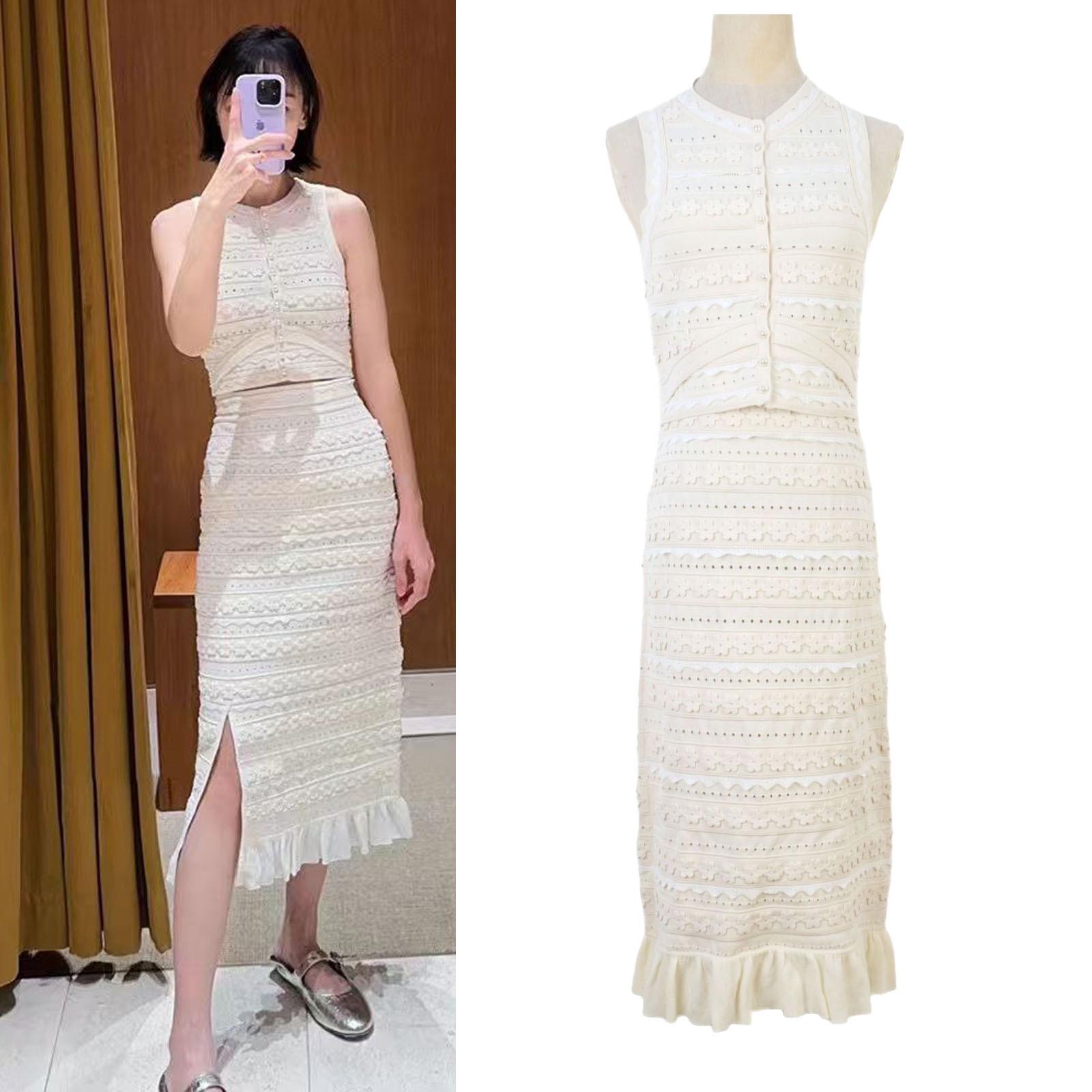 

Niche Style Women s Floral Knit Vest & Midi Skirt Set for Spring/Summer Small