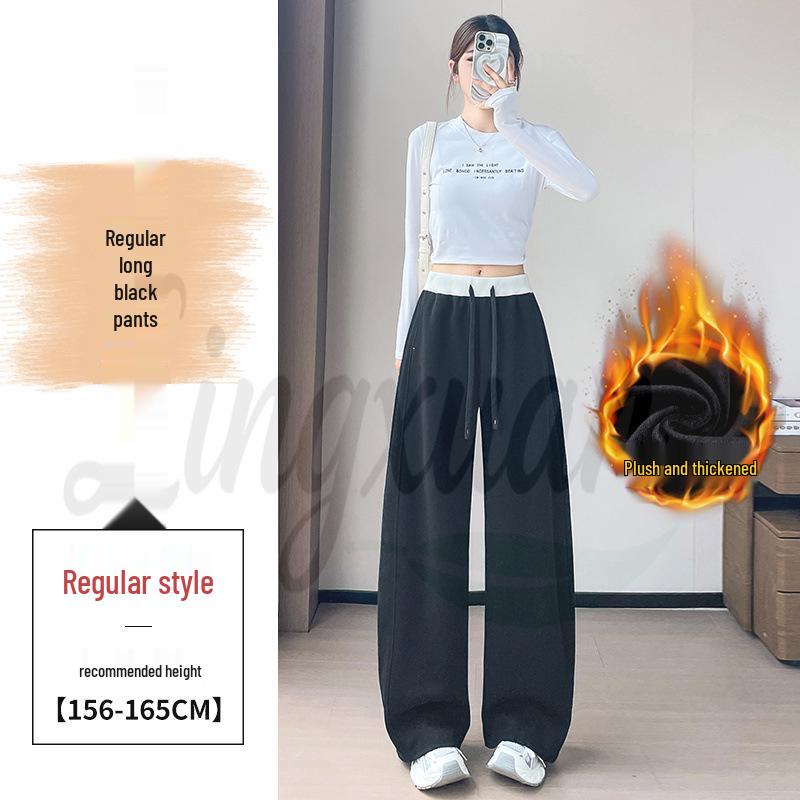 2026 Autumn/Winter Women's High Waist Loose Casual Sweatpants, Plus Velvet Wide Leg Cropped Pants.