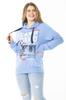 Women's Style Big Size Sweatshirt Large Size Blue Two Thread Front Printed Hooded Sweatshirt