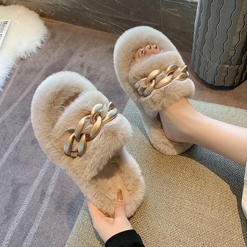 Popular Mao Mao slippers women's winter wear 2025 new chain high sense Internet celebrity thick bottom plush cotton drag spring and autumn