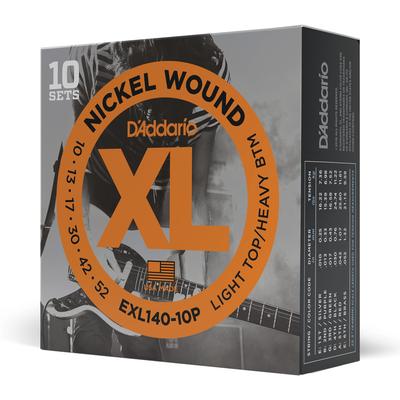 Electric Guitar XL Light D'Addario Strings, Nickel, .010-.052, Top/Heavy Bottom, 10-pack, EXL140-10P