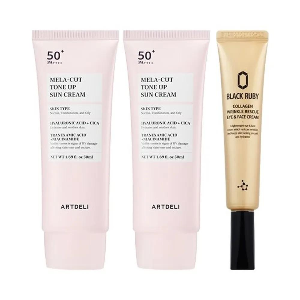 ARTDELI Melacut Tone-Up Sun Cream 50ml x2 + BLACK RUBY Collagen Eye Cream 30ml