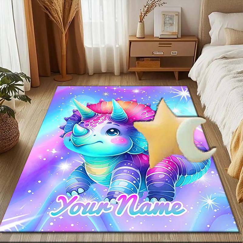 1PC Custom Name Dinosaur Fantasy Art Theme Floor Mat Ideal for Living Room, Game Rooms, Office, Bedroom,Floor Mat Playful Design
