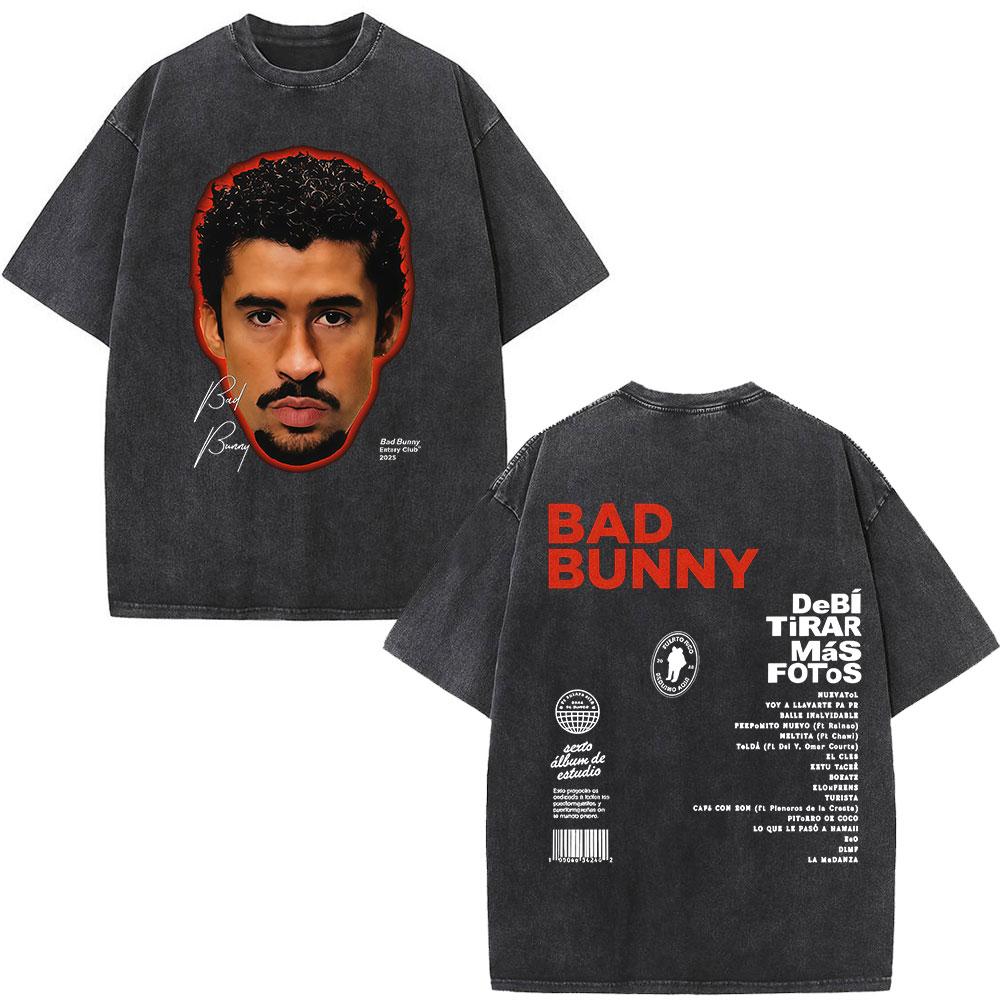 Rapper Bad Bunny Vintage Prané Tričko DTMF DeBi TiRAR MaS FOToS Trička Pánské Hip Hopové Módní Tričko Oversized Streetwear