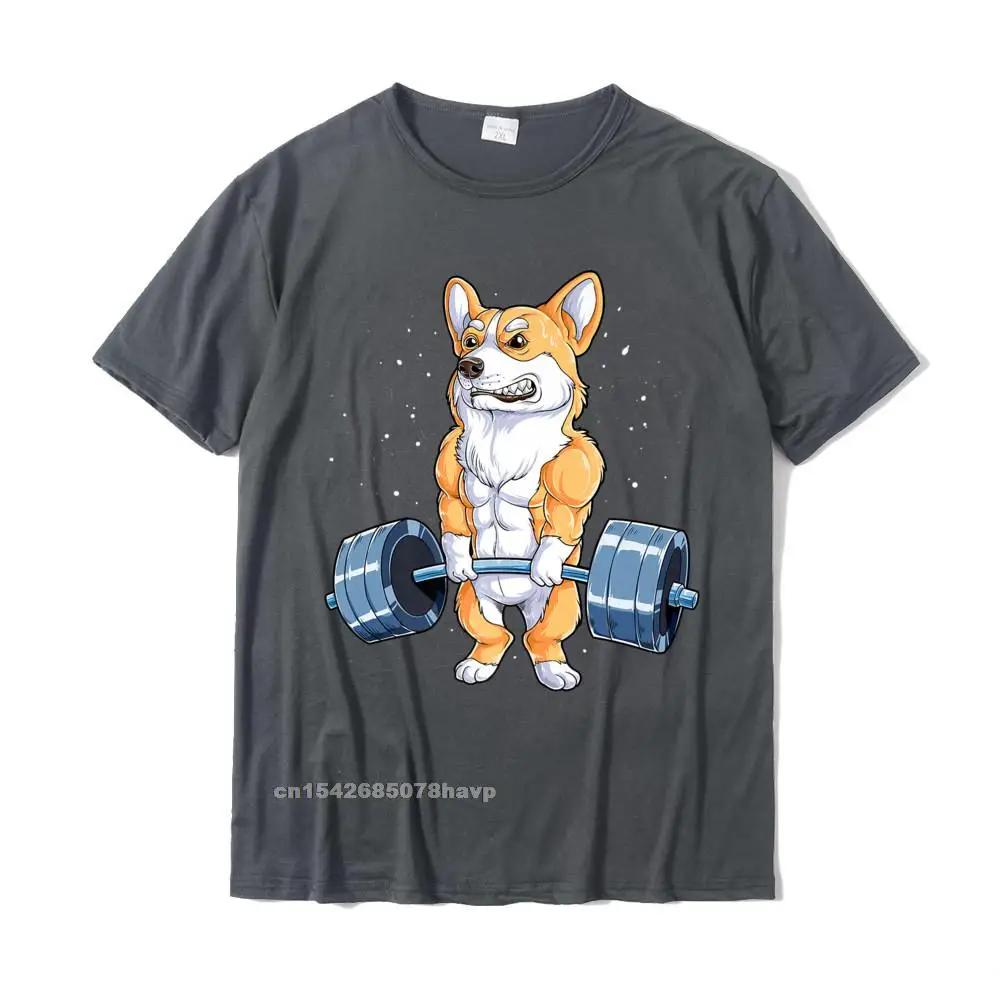 Corgi Levantamento de Peso Engraçado Levantamento Terra Homens Fitness Academia Treino Design de Camiseta Premium Camiseta Fofa Algodão Masculina Camiseta Hip Hop