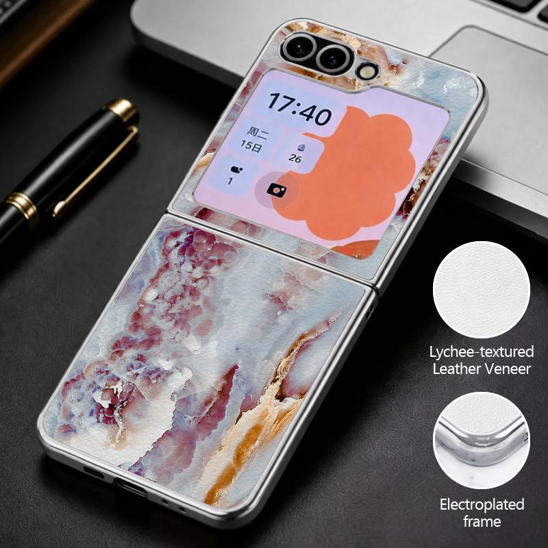 Colorful Marble Case For Samsung Z Flip 8 7 6 5 Luxury Plating Leather Skin Folding Phone Cover For Galaxy Z Flip8 Flip7 Flip6
