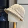 Solid color simple hat women's autumn new knitted bucket hat big head circumference curling edge shows small face versatile basin hat