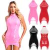 Dámské spodní prádlo Bodycon šaty s podvazkovými klipsy Lakovaná kůže Bodycon šaty Halter bez rukávů vzadu zip na zip Party Club šaty Klubové oblečení