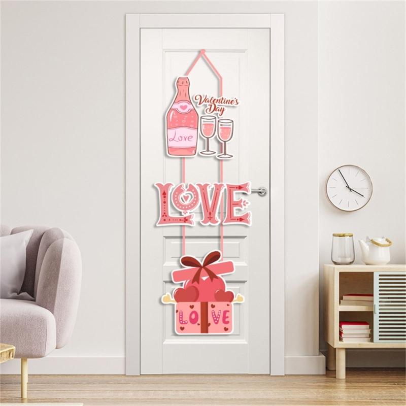 Valentines Day Door Hanger Paperboard Hanging Sign Decors Door Decorations Outdoor Indoor Wall Decors Party Supplies