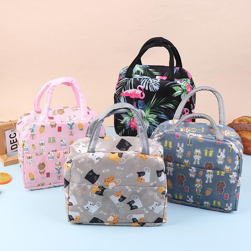 Lunch Bag Handle Insulation Cooler Bag For Women Kid Cartoon Animals Lunch Box Picnic Travel Portable Food Storage Thermal Bag