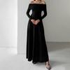 Autumn Winter Women Sexy Off Shoulder Maxi Flare Dress Solid Black Strapless Long Sleeve Dress For Women Party Dresses