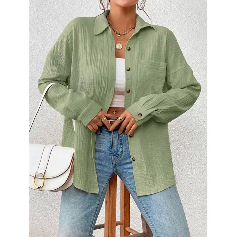100% Cotton Gauze Muslin Women Shirts Casual Turn Down Collar Long Sleeve Top Office Lady Elegant Blouses for Women Blusas