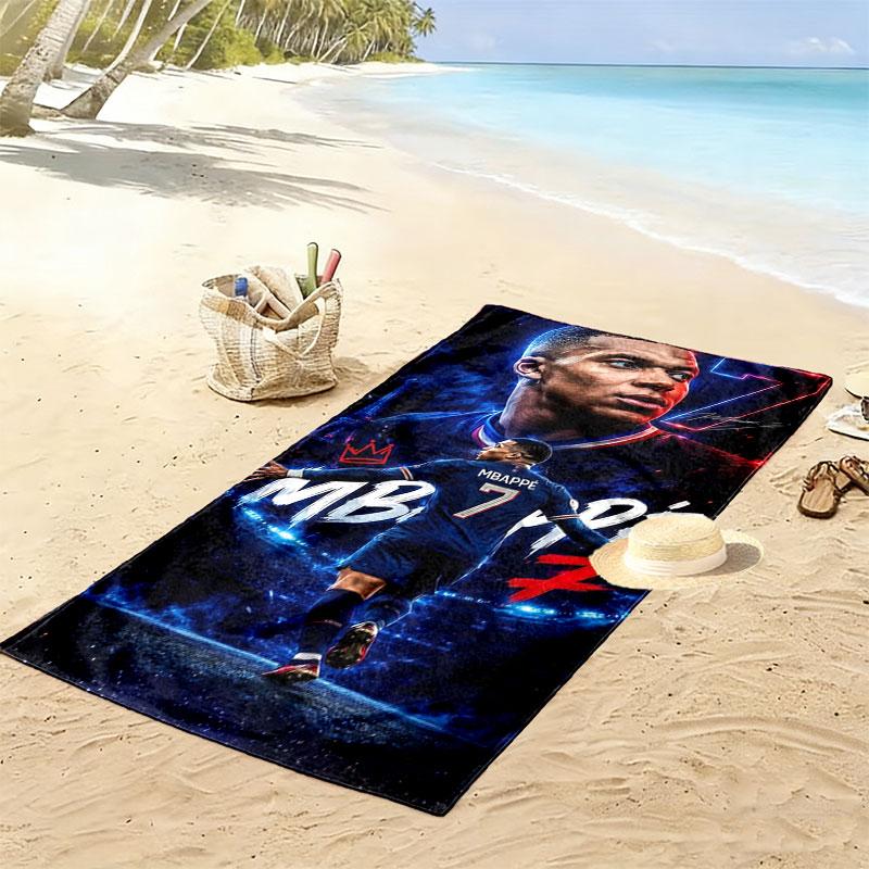 Asciugamano da Spiaggia con Stampa di Kylian Mbappé, Asciugamano Grande Morbido ad Asciugatura Rapida per Spiaggia Campeggio Nuoto