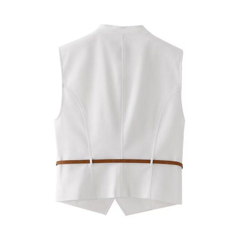 Fashion Style 2024 Spring and Summer New Women's Clothing Versatile Belt Vest Tops High Waist Width Pleated Skirt 2010816