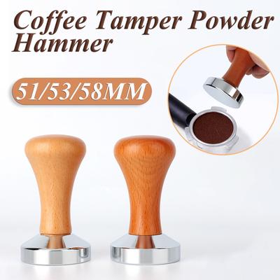 51/53/58MM espresso kávový tamper prášek dřevěná rukojeť ploché tamper kávové kladivo z nerezové oceli kávová základna příslušenství barista