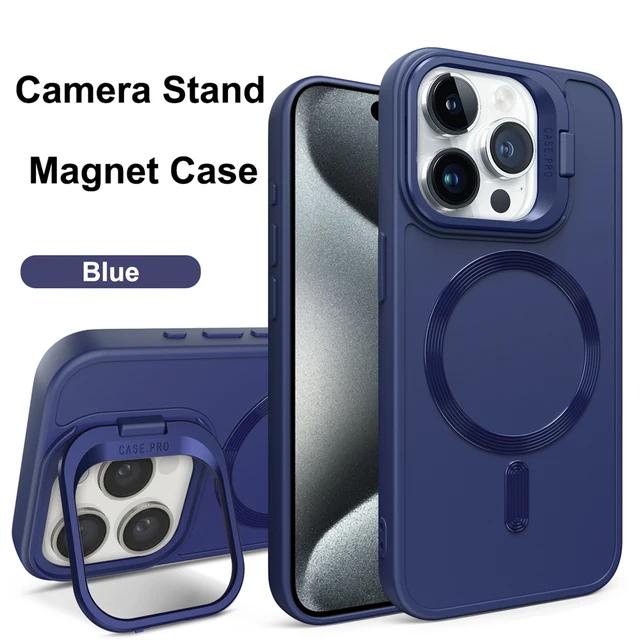 Magnet Magsafe Camera Holder Stand Soft Matte Phone Case For Apple iPhone 15 14 13 12 11 Pro Max 15 Plus Wireless Charging Cover