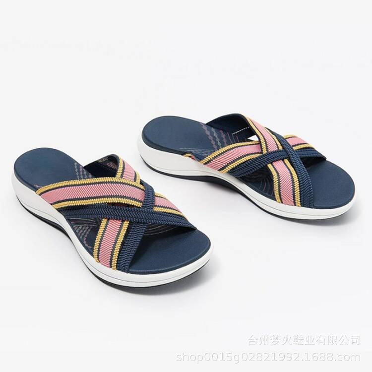 Women's Elastic Band Thick Sole Summer Sandals - Casual Cross Wedge Beach Slippers